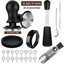 1 juego de 51/53/58mm Espresso Coffee Tamper Kit, 4/8 piezas, incluye Espresso Tamper, Anillo de dosificación magnético de metal, Estera para tamizar y Distribuidor de Pin, Base espiral de acero inoxidable con presión ajustable, adecuado para entusiastas del café en negocios y en el hogar, manualidades, fiestas, oficina y vuelta al cole