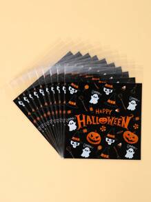 50 piezas de bolsas de regalo con cierre automático de 14*14cm con tema de Halloween, bolsas de caramelos transparentes con diseño de calabaza y espectro, bolsas desechables con tema de Halloween para empaquetar alimentos, postres, galletas, chocolates para la fiesta, decoración, obsequios y trucos o golosinas de Halloween