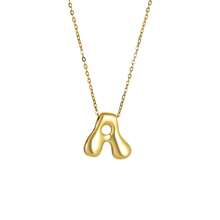 18K Bubble Letter Necklace Gold For Women, Initial Necklaces Rhinestone Chunky Bubble Letter Necklace As Mother's Day Gifts Charm Puff Name Pendant Alphabet Necklaces Non Tarnish Gold Plated Jewelry