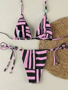 Sexy European-Style Women Striped Bikini Swimsuit - Multicolor - View 3