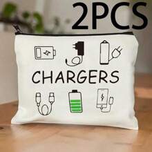 2Pcs Canvas Charger Cable Storage Bag - Funny Charger Printing With Non Waterproof Electronic Accessory Pouch , Unisex Travel Charger Cable Organizer Makeup Organizer Makeup Storage Bag Mini Pouch Travel Small Makeup Case Accessories Make Up Holder Brush Bag Make Up Container Cosmetic Bag Travel Essentials Ladies Accessories Travelling Stuff Makeup Bag School Supplies Make Up Bag Holiday Essentials Makeup Bags Makeup Pouch Holiday Winter