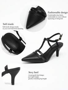 Fall/Winter 2025 French Fashion Elegant Pointed Toe Slingback High Heel Black Sandals, Single Strap Crossover Design, Shoes Suitable For Party/Hosting, Midnight Blue,Elegant,Women Pumps - Black - View 11