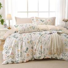 Duvet Cover King Size, Reversible Floral Lavender Duvet Cover Set With Zipper Closure, 3 Pieces Botanical Patterns Soft Microfiber Bedding Set (90"X104", 2 Pillow Cases 20"*36") - 05 - 橙灰色(無被子) - 查看 1