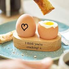 Customized Solid Wood Dual Egg Holder With Personalized Engraving, Unique Egg Cup Rack, Suitable As Children's Gift, Grandfather's Gift, Father's Day Gift (Random Packaging),Chic Design