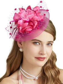 1pc Women Girls Fascinators Hat Tea Party Hair Clip Headband Vintage Headpiece Mesh Veil Retro Fashion Headwear, Hair Accessories, Gifts, Wedding - Multicolor - View 6