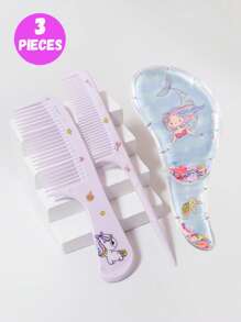 3pcs/2pcs Cartoon Hair Comb Set - Wet And Dry Combing And Styling Brush For All Hair Types, Durable ABS Plastic Handle, Perfect Gift Choice(Purple Unicorn Comb Pattern Random)