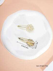 2 piezas Clips laterales de perlas falsas de camelia para niñas, Clips para el cabello de aleación con corazón estilo Y2K, Elegantes clips para el cabello de caimán para uso diario