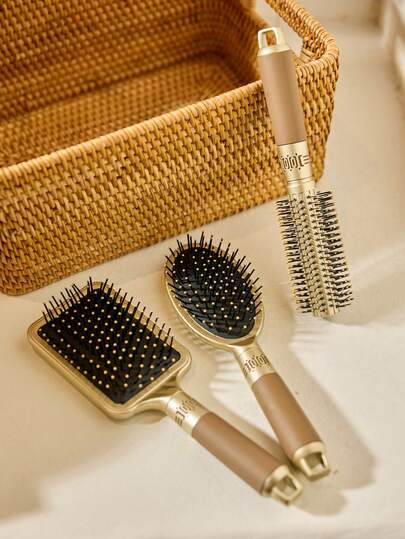 Cirelle 3 Peças Conjunto de Escovas de Cabelo com Almofada (Quadrada, Redonda e Enrolada), Ferramenta de Penteado Pente para Secagem e Alisamento, Massageador Antiestático, Pente Desembaraçante, Pente de Cabelo de Plástico para Cabelo Grosso/Encaracolado//Longo/Curto, Adequado para Homens e Mulheres, Pente Prático de Cuidados com os Cabelos SPA Massage, Pente de Enrolar o Cabelo para Uso Doméstico, Cuidados Corporais para Viagem, Ar Livre, Esporte, Escritório, Escola, Presilhas de Cabelo, Acessórios de Cabelo