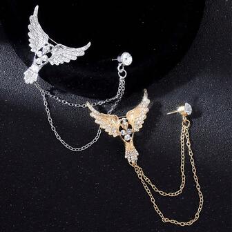 1pc Fashion Eagle Tassel Alloy Chain Brooch, Gold & Silver Color Rhinestone Unisex Lapel Pin, Vintage Brooch, Suit Accessory Suitable For Birthday Party, Evening, Business Events, Daily Wear