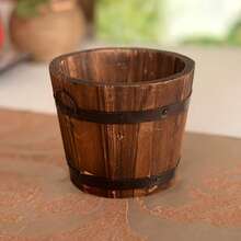 1 PC Charming Vintage-Style Wooden Barrel Planter - Versatile Indoor/Outdoor Round Flower Pot For Home & Garden Decor, Lightweight Carbonized Wood, Ideal For Succulents & Small Plants, Perfect For Office, Balcony, And Wedding Decor, 3.94x4.72 Inches - Multicolor - View 14