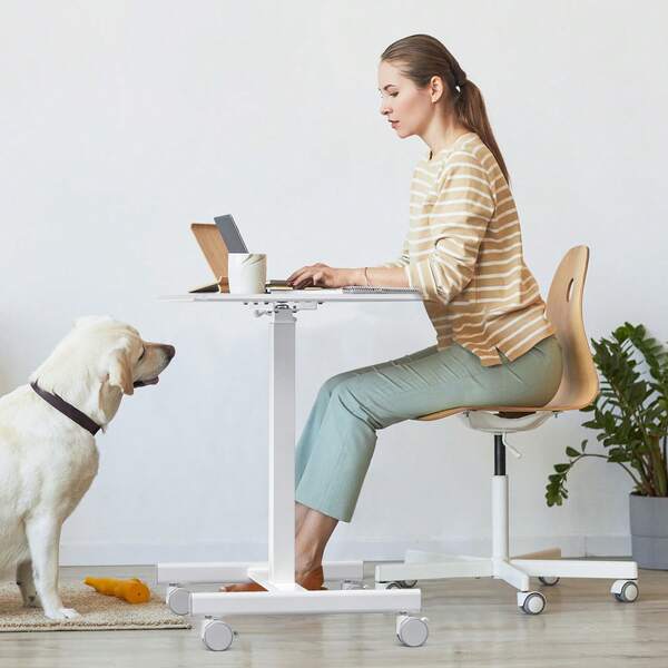 OLIXIS Mobile Desk Small Rolling Portable Laptop Height Adjustable Table,Sit Stand Workstation With Lockable Wheels For Work And Study, 1Pack, Rustic Brown