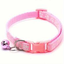 1Pc Adjustable Pet Collar With Bell For Small Dogs And Cats - Stylish Footprint Design For Added Security And Visibility