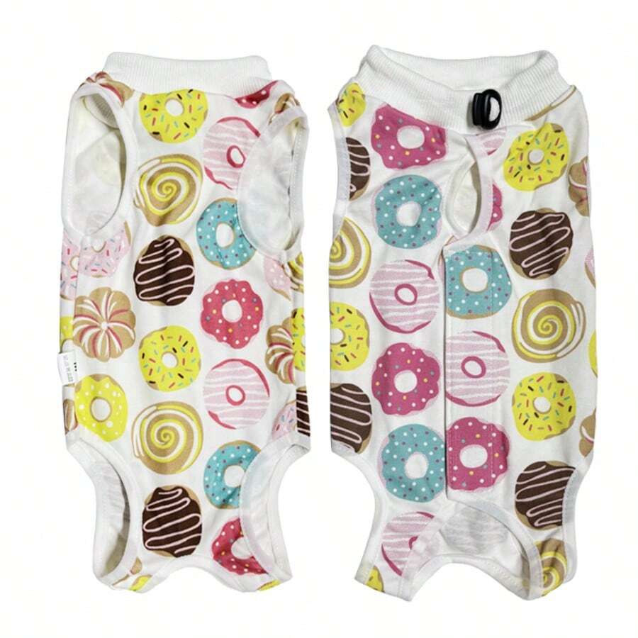 全新甜甜圈印花猫咪术后恢复服、透气断奶服、防护防舔术后护理恢复上衣、舒适四季背心 - 查看 1