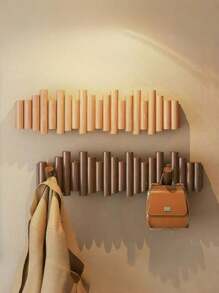 1 Pc Cylindrical Piano Key-Shaped Solid Wood Coat And Hat Rack, Wooden Decorative Hook Wall-Mounted Hook, Wall And Door Rear Hook Foldable Door Rear Hook, Bedroom Nail-Free Storage Rack Coat And Hat Hook, For Storing Keys, Hats, Clothes, Chains And Accessories, Suitable For Decorating The Entrance And Foyer, Behind The Door, Bedroom And Living Room Walls