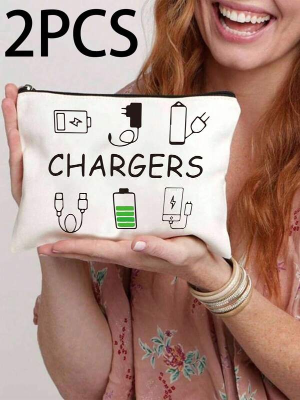 2Pcs Canvas Charger Cable Storage Bag - Funny Charger Printing With Non Waterproof Electronic Accessory Pouch , Unisex Travel Charger Cable Organizer Makeup Organizer Makeup Storage Bag Mini Pouch Travel Small Makeup Case Accessories Make Up Holder Brush Bag Make Up Container Cosmetic Bag Travel Essentials Ladies Accessories Travelling Stuff Makeup Bag School Supplies Make Up Bag Holiday Essentials Makeup Bags Makeup Pouch Holiday Winter