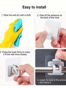 6 st självhäftande gardinstångsfästen, gardinstångshållare utan borrning, justerbara gardinstångskrokar, lämpliga för badrum, kök, hotell och andra platser - Vitt - Visa 6