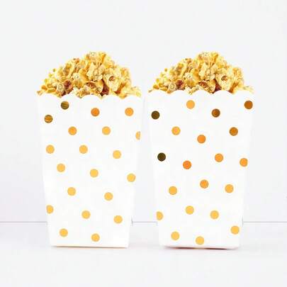 10 قطعة/20 قطعة/50 قطعة من صناديق الفشار الصغيرة بنقاط بيضاء وذهبية، صناديق الفشار الذهبية ، حاويات ورقية للفشار ، علب عبوات الوجبات الخفيفة لحفلات السينما وحفلات الزفاف وأعياد الميلاد ، ديكورات