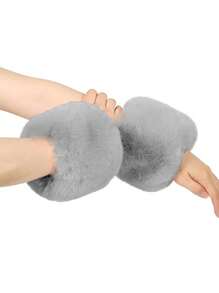 1 Pair Faux Fur Short Wrist Cuff, Elegant & Cute Fingerless Arm Warmer Sleeve For Women, Suitable For Daily Wear, Party, New Year Events, Matching With Coats, Sweaters, Dresses, In Black, White, Pink Colors
