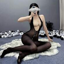 Sexy Lingerie Black Form-Fitting Erotic Lingerie Featuring V-Neck Front, Open-Back Design, Fits 40-70KG With Zipper For Versatile Styling-Ideal For Passionate Nights, Sexy Parties And Adult Gatherings.