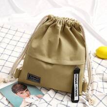 Belted Pocket Drawstring Backpack For Girls, Simple Canvas School Bag, Sports Small Canvas Bag, Korean Drawstring Double-Shoulder Bag - Multicolor - View 13