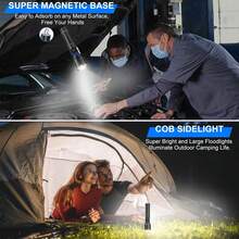 2pcs Rechargeable Magnetic Flashlights High Lumens, Super Bright LED Powerful Flashlight 8 Modes With COB Work Light,  Handheld Flash Light For Camping (2 Pack With Paper Box, Black) - 黑色 - 查看 2