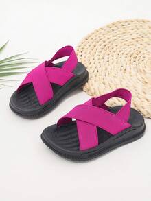 Infant Toddler Elastic Band Comfortable Flat Sandals - Hot Pink - View 3