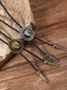 Cadena de cuello tipo suéter con nudo de cuerda de vaquero estilo retro de aleación para hombres