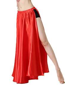 肚皮舞裙，高开衩喇叭裙，闪亮表演派对裙，性感开衩裙 - 彩色 - 查看 10