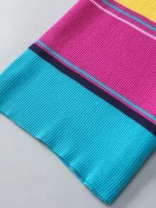 Acelitt 夏季粉色混色条纹罗纹针织圆领上衣 - 彩色 - 查看 5