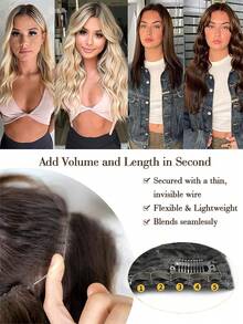 Halo Hair Extensions Wavy Curly Invisible Wire Hair Extensions Beige Blonde Hair Extensions Synthetic Fiber Double Weft Soft Hairpieces For Women - Beige - View 3