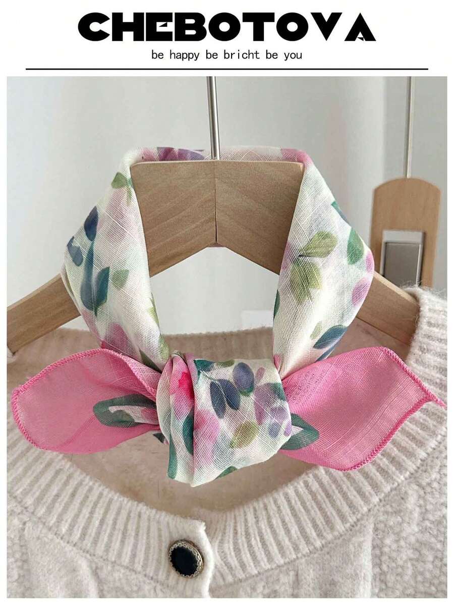 1 chiếc khăn vuông nhỏ màu hồng họa tiết hoa mới mùa xuân/thu, khăn trùm đầu trang trí thanh lịch, khăn quàng cổ đa năng dành cho nữ, thích hợp đi biển, nghỉ lễ, du lịch. - Đỏ - Xem 1