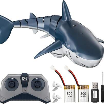 Water Jet RC Shark With Lights And Water Jets, Water Toys, Rechargeable Li-Ion Battery, Swimming Pool, Lake Toys, Birthday Gift, Electric RC Boat