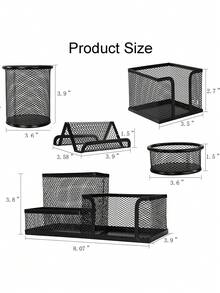 6pcs metal oficina titular de la pluma multifuncional cubo de almacenamiento de la pluma estudiante de escritorio creativo de malla de hierro de papelería de almacenamiento de suministros de oficina - Negro - Ver 7