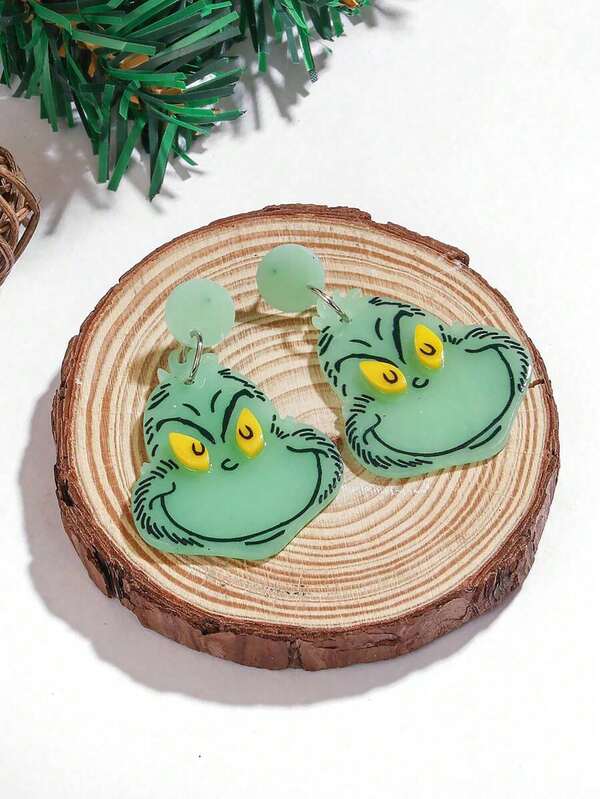 GRINCH 2pcs GRINCH 1Pair Grinch Green Furry Monster Glow In The Dark Earrings, Niche Design Suitable For Party