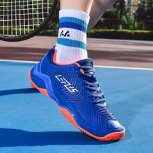 Men's Lace-Up Shock Absorbing Wear-Resistant Tennis Shoes, Lightweight Low-Top Non-Slip Badminton Shoes, Fashionable