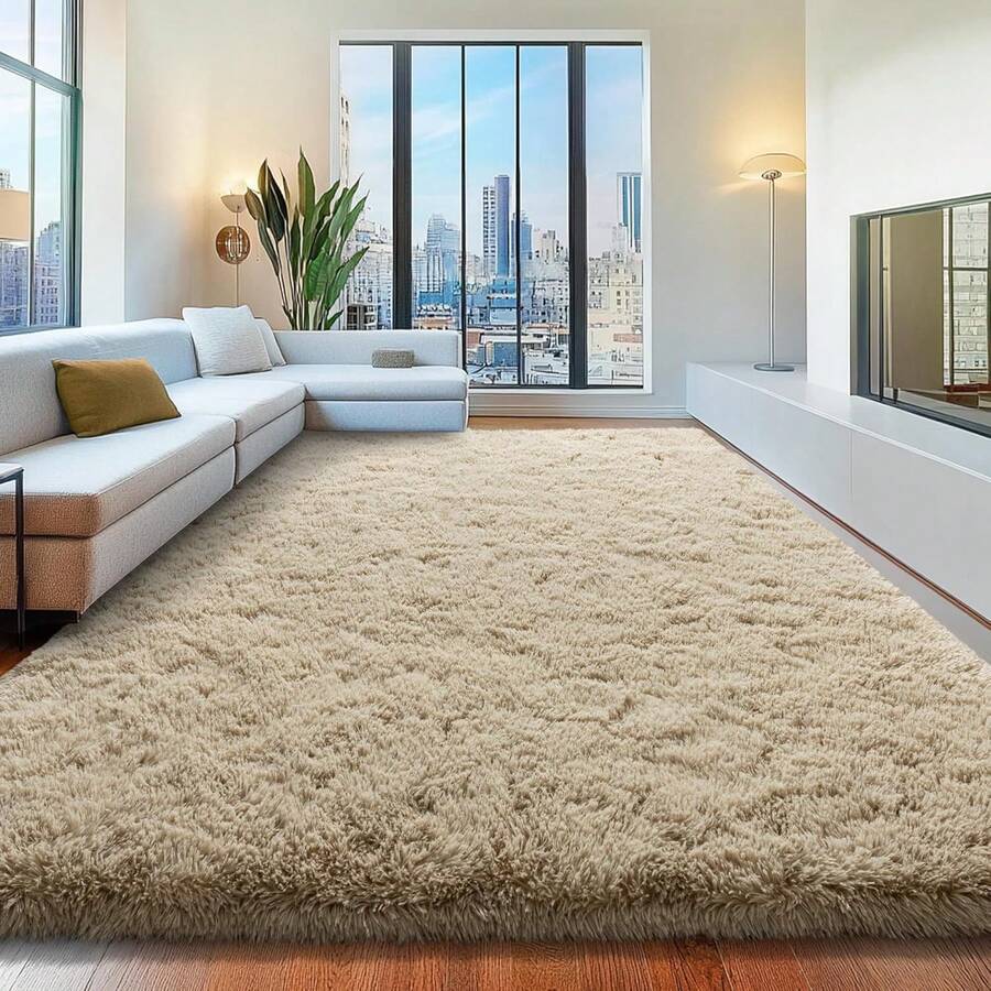 WISH TREE 8x10 Area Rugs For Living Room, Fluffy Shaggy Rug Soft Carpets, Big Rugs For Bedroom Dorm Home Decor Aesthetic Light Tan - 駝色 - 查看 1