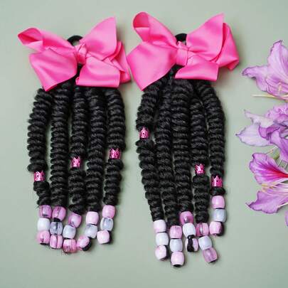 SprBuds 2 piezas, Extensión de cola de caballo para niños, Trenzado delicado de cola de caballo dulce y lindo, Extensiones de cabello Hippie Afro, Decoración con cuentas Twist Dreadlocks Coletas, Accesorios de cabello casuales y de fiesta para niñas, Regalos de cumpleaños y vuelta al colegio para niñas