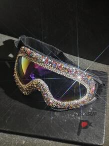 MAXAIR 1 Set Colorful Crystal Densely Decorated Luxury Sparkling Reflective Ski Goggles With Adjustable Elastic Band, Fashionable Gear For Concert