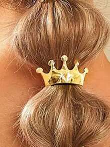 2 Pieces Of Minimalist Cold Style Metal Hair Rope Alloy Hair Ring New Korean Style High-End Ponytail Hair Tie Hair Rubber Band Head Rope Crown Alloy Cold Style High-End Shiny Seamless Hair Ring Minimalist Hair Rope Queen