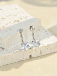 2pcs/Set 14g Surgical Steel Cz Gemstone Small Belly Button Ring, Silver Men's And Women's Navel Rings Are Suitable For Wearing In Any Occasion - Antique Silver - View 7