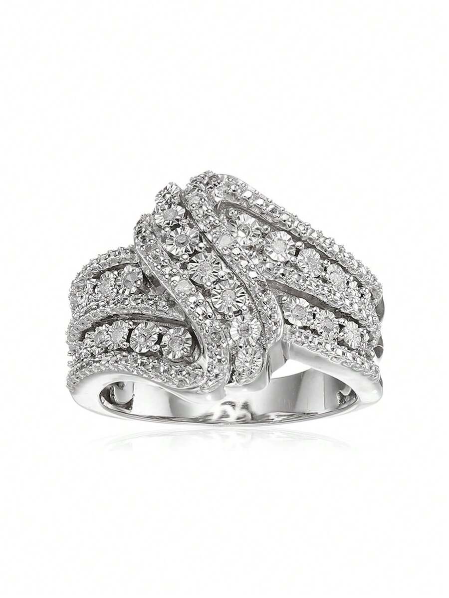 1 Chiếc nhẫn Cubic Zirconia thanh lịch dành cho phụ nữ dùng để trang trí tiệc cưới, đính hôn, quà tặng ngày lễ tình nhân - Bạc - Xem 1