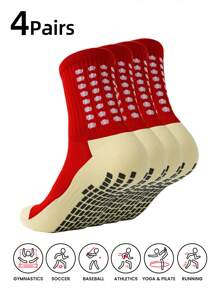 4 Pairs Mid Crew Sport Socks Non Slip Soccer Socks For Football Basketball Training, Running Athletic Outdoor Activities