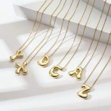 18K Bubble Letter Necklace Gold For Women, Initial Necklaces Rhinestone Chunky Bubble Letter Necklace As Mother's Day Gifts Charm Puff Name Pendant Alphabet Necklaces Non Tarnish Gold Plated Jewelry
