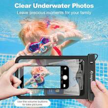 Bolsa impermeable para teléfono de hasta 10 - Paquete de 2 fundas impermeables para 17 16 15 14 Pro S25 S24 Ultra, protector de agua IPX8 para celular, esenciales de playa, imprescindibles de viaje - [Negro + Azul] Funda grande impermeable para teléfono - Ver 5