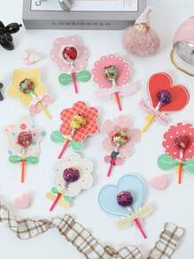 100 pièces Cartes de vœux avec fleurs de dessin animé sur sucettes, pour anniversaires, décorations de sucettes pour étudiants, délicates