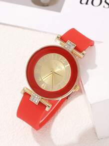 1 Reloj de cuarzo de mujer redondo y a la moda con esfera digital redonda versátil, perfecto para uso diario, cenas y otras ocasiones para decorar la muñeca.