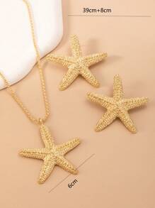 1 Set de Collar con Colgante de Estrella de Mar, Aretes Personalizados, Conjunto de Joyería de Mujer de Estilo Vacaciones de Verano en la Playa