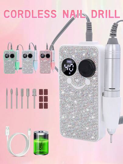 40000RPM 便携式电动指甲打磨机，可充电指甲锉指甲钻笔美甲机套装，电池寿命长，专业美甲抛光和角质层去除机套装，脚趾甲打磨机指甲抛光设备指甲器具美甲修脚套装配件美甲工具适用于丙烯酸美甲沙龙和家庭使用