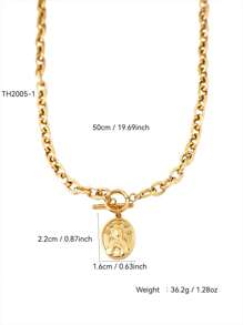 TONSI 1 pièce Collier pendentif en acier inoxydable plaqué or 18 carats personnalisé Y2K avec portrait géométrique exagéré, convient pour la remise des diplômes, la fête de plage, les rassemblements, bijoux pour femmes