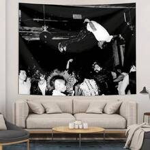 1pc Die Lit Album Cover Tapestry, Polyester Fabric Wall Hanging Decor For Living Room, Bedroom, Office, Kitchen, Party, Rectangle Shaped With Fringe, Includes 3 Nails And 2 Clips, Funny Abstract Design, Home Decor, Room Decor, Flags For Room, Room Stuffs, Tapestries, Wall Tapestry - Multicolor - View 6